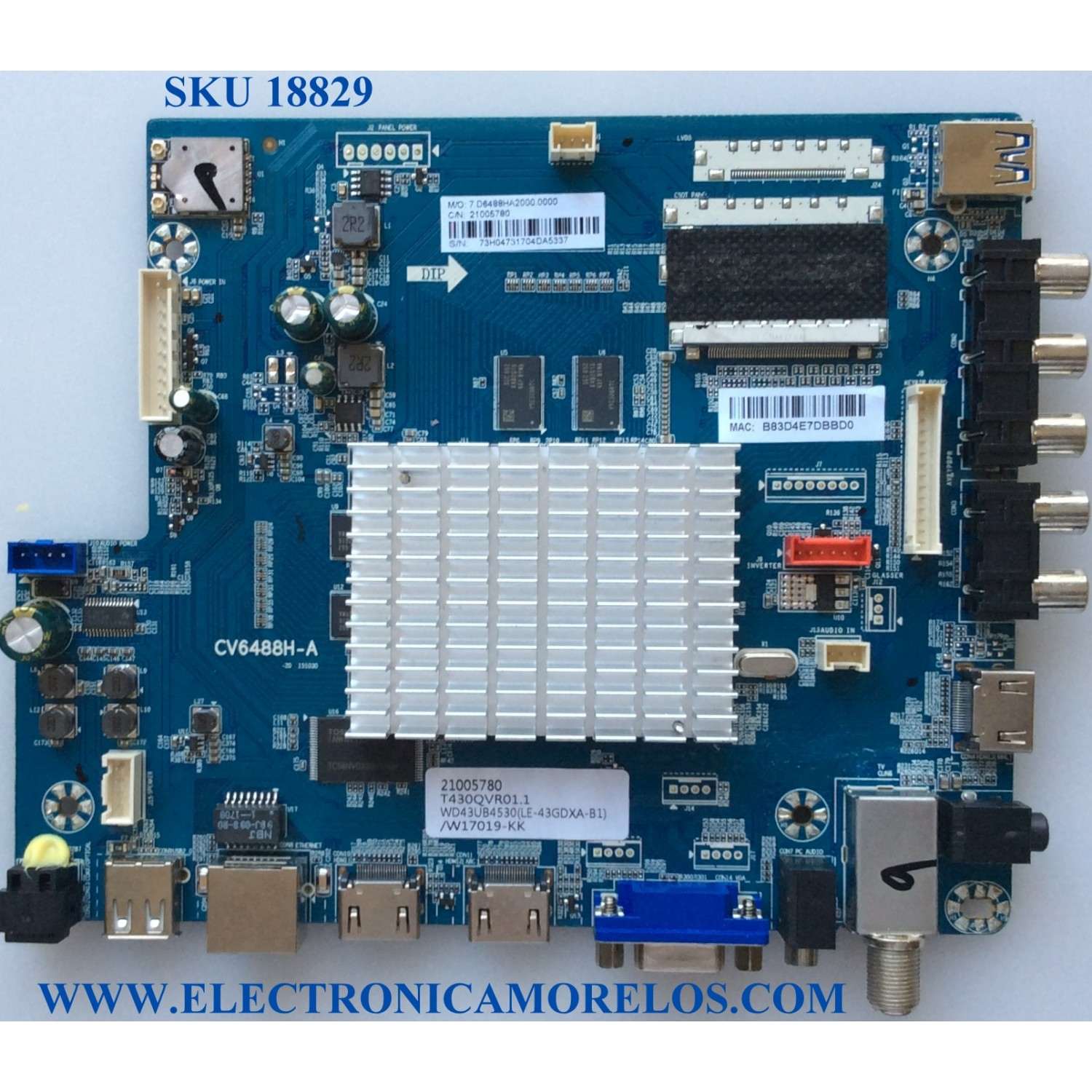 MAIN / WESTINGHOUSE 21005780 / CV6488H-A / 73H0473 / PANEL T430QVR01.1 / MODELO WD43UB4530